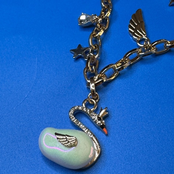 Betsey Johnson Gold Charm Necklace with Cat and Wing Pendants - Picture 9 of 12